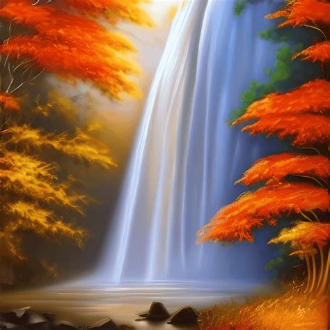 Beautiful Autumn Waterfall Painting · Creative Fabrica