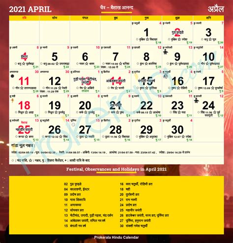 Hindu Calendar 2021, April