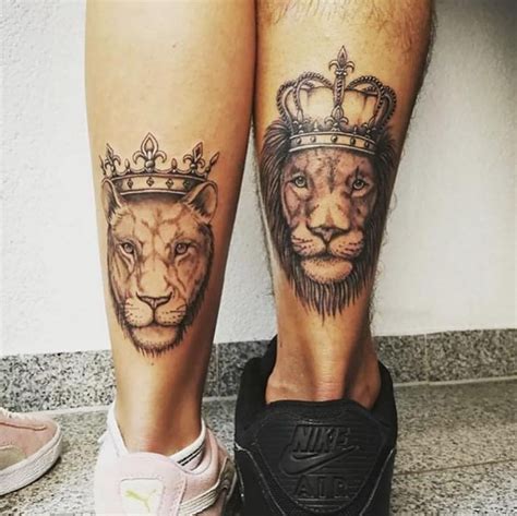 Lion And Lioness Couple Tattoos