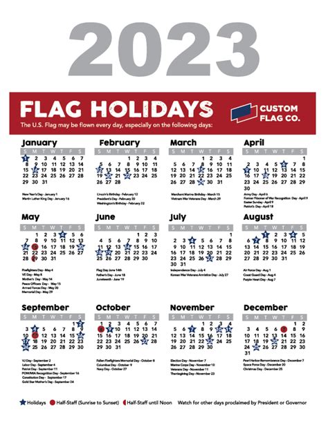 2023 Flag Flying Calendar - Custom Flag Company