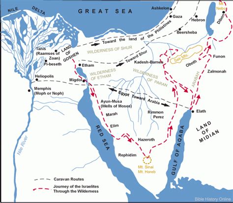 Map of the Route of the Exodus of the Israelites from Egypt (2023)