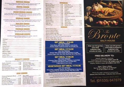 Menu at Bronti Balti House fast food, Keighley