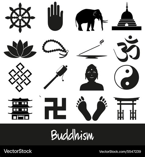 Buddhism religions symbols set of icons eps10 Vector Image