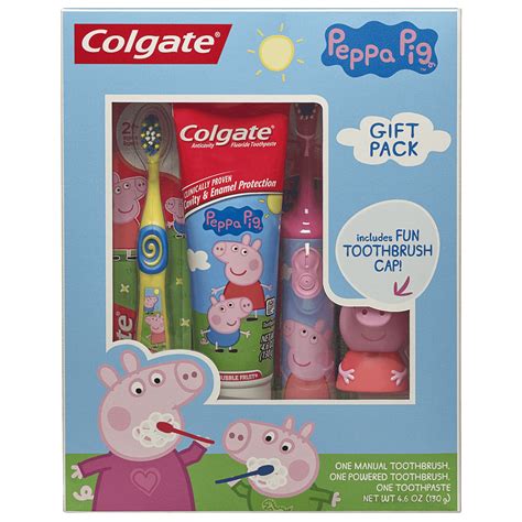 Colgate Kids Toothbrush, Toothpaste, Toothbrush Cap Gift Set - Peppa ...