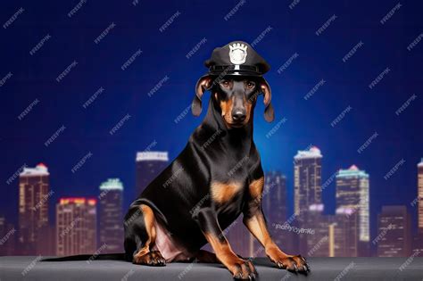 Premium Photo | Brave Doberman with Police Hat in Night Cityscape