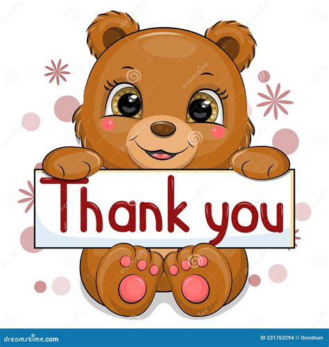 Cute Cartoon Brown Bear with Thank You Banner. Stock Illustration ...