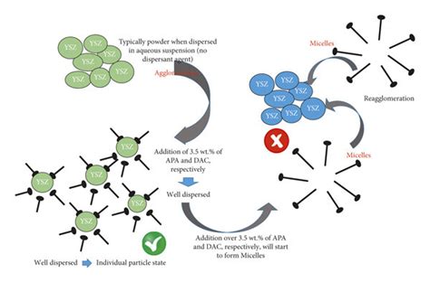 Schematic of the effect dispersant agent addition to the surface of ...