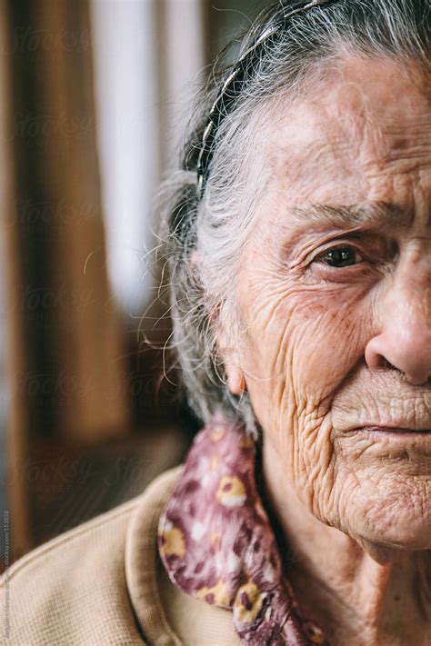 "Old Sad Senior Woman Portrait. Profile Picture, Half Face." by Stocksy ...