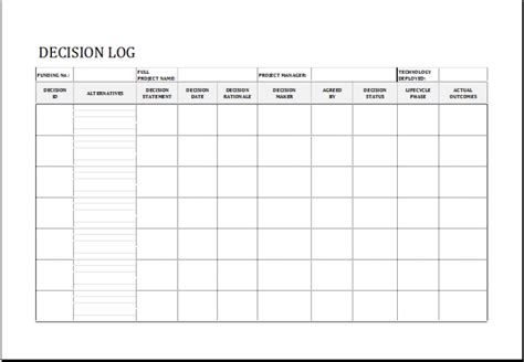 Printable Decision Log Templates for Excel | Excel Templates