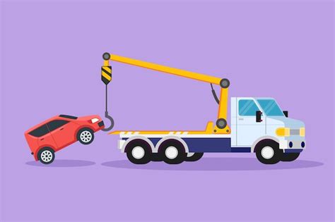 Premium Vector | Character flat drawing tow truck is lifting the broken ...