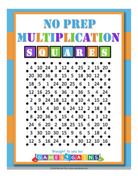 Multiplication Squares Game