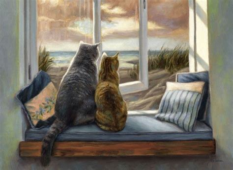 Cats Window Buddies F2mp Wide Screen Animal Feline Cat Painting Art ...