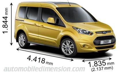 Dimensions of Ford cars showing length, width and height