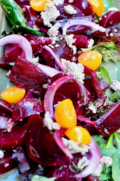 Roasted Beet Salad with Lemon Dressing and Vegan Feta - SunnysideHanne