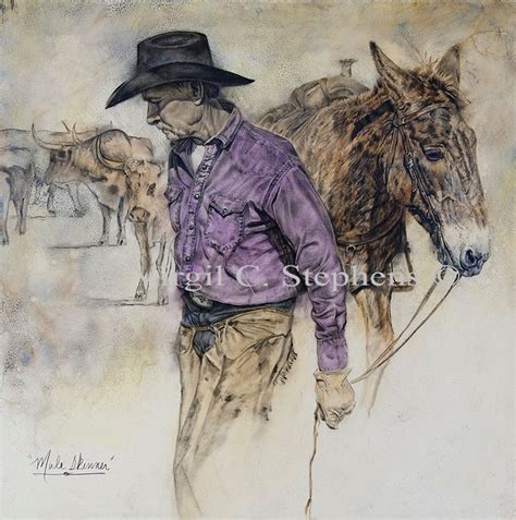 Mule Art, Mule Skinner, Print of a Cowboy With His Mule Out Hunting ...