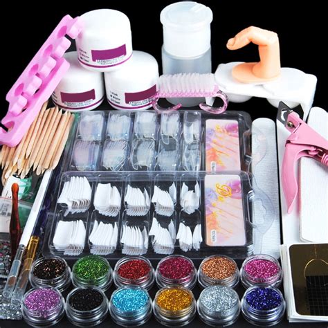 DIY Nail Care Acrylic Nail Kit Glitter Nail Tips Brush Set Nail Beauty ...