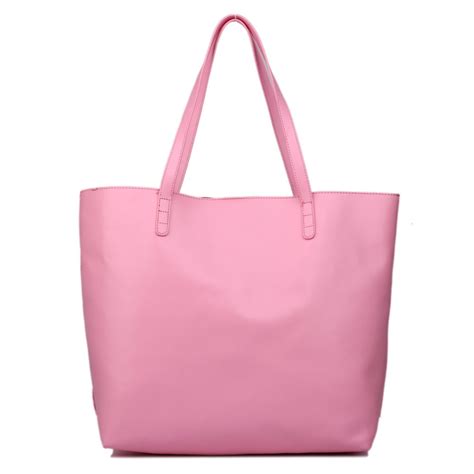 L1502 - Miss Lulu Leather Look Large Vintage Tote Bag Pink