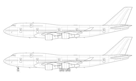 Boeing 747-400 blank illustration templates with Pratt & Whitney and ...