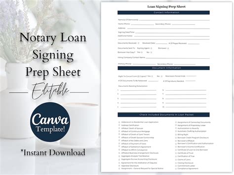 Notary Loan Signing Agent Prep Sheet Notary Signing Agent Checklist ...