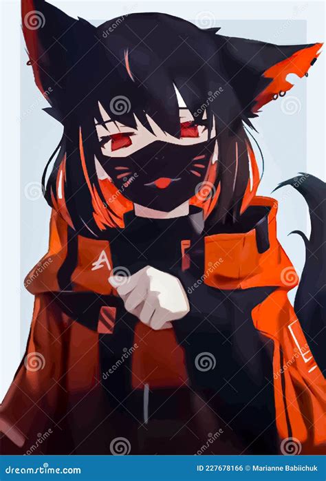 Cute Anime Girl in the Form of a Cat Stock Vector - Illustration of ...