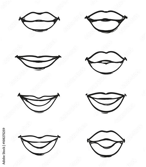 Set of female lips without background of different shapes, icons black ...