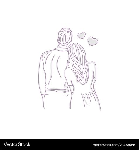 Sketch line art romantic couple for greeting card Vector Image