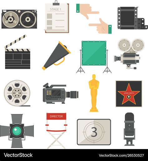 Cinema movie making tools equipment symbols icons Vector Image