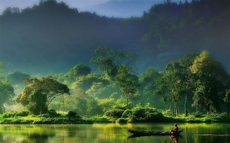 nature, Landscape, Mist, Sunrise, Forest, River, Mountain, Indonesia ...