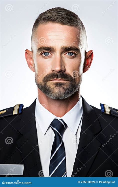 Portrait of a Handsome Pilot with Beard and Mustache, Studio Shot Stock ...