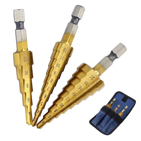 Willstar 3Pcs HSS High Speed Steel Step Drill Bit Set with Aluminum ...