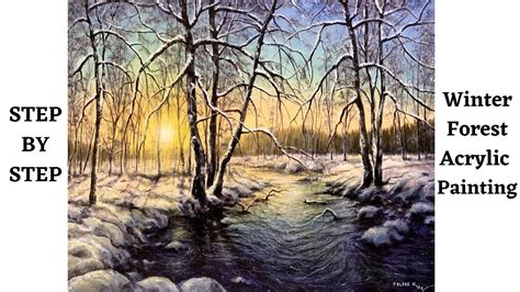 Winter Forest STEP By STEP Acrylic Painting - YouTube | Landscape ...