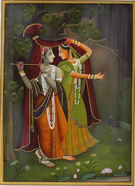 Krishna Radha Painting Indian Hindu Religious God Goddess Handpainted ...