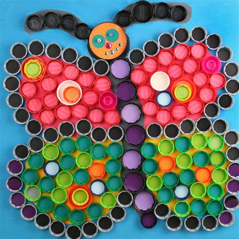 Upcycled Plastic Bottle Cap Art