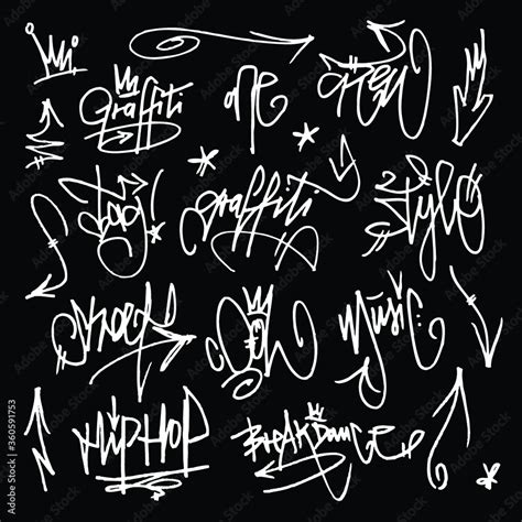 Vector Graffiti Tags in black and white, symbolizing street art, urban ...