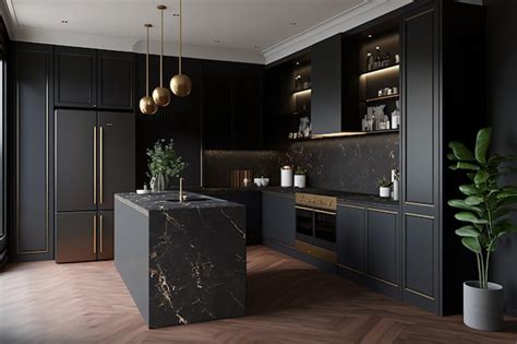 Premium AI Image | A black kitchen with a black marble countertop and a ...