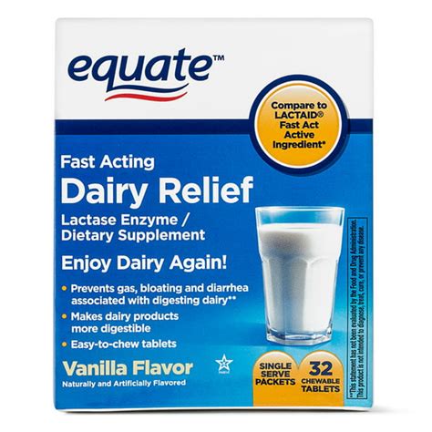 Equate Fast Acting Dairy Relief Lactase Enzyme Vanilla Chewable Tablets ...