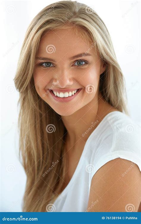 Beauty Woman Portrait. Girl with Beautiful Face Smiling Stock Photo ...