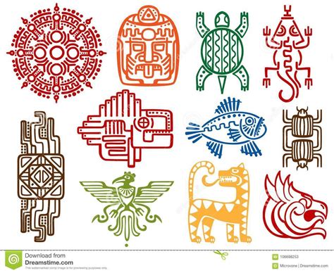 Símbolos Mexicanos Antiguos Coloridos De La Mitología Del Vector ...