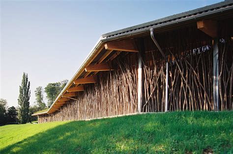 Beautiful cow barn in Basel is made of tree branches topped with a ...