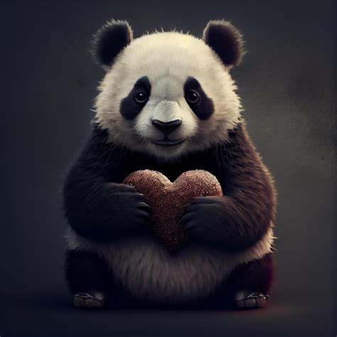 Cute Panda is holding a heart in her hands. 22010276 Stock Photo at ...