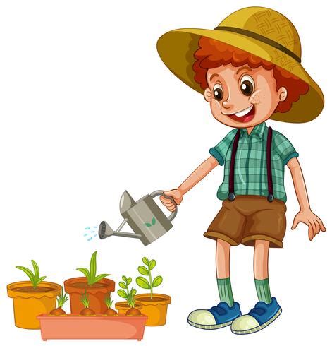 A Boy Watering the Plants 433423 Vector Art at Vecteezy