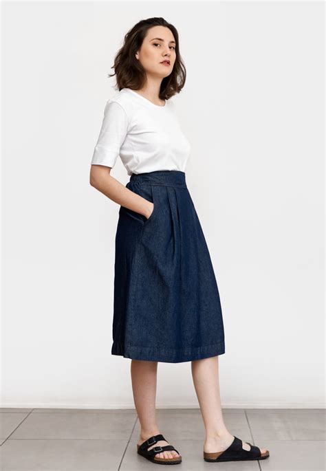 Denim Skirt Skirt With Pockets Jean Midi Skirt High Waist - Etsy