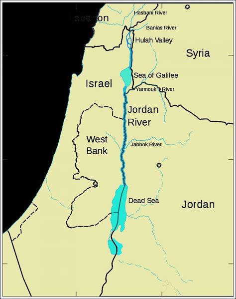 Jordan river map - Jordan river middle east map (Western Asia - Asia)