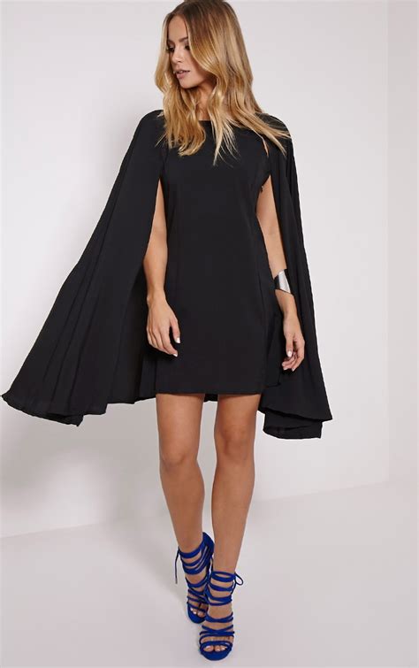 Milana Black Cape Dress - Dresses - PrettylittleThing ...