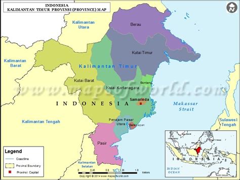 Kalimantan Timur Map, Map of Kalimantan Timur Province, Indonesia