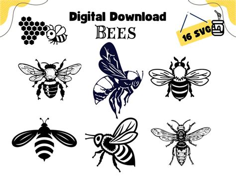 Bee Clipart Black and White, Bee SVG Silhouette Outline, Honey Bee, Bee ...