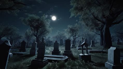 Spooky Cemetery In The Dark A 3d Render For Halloween Background ...