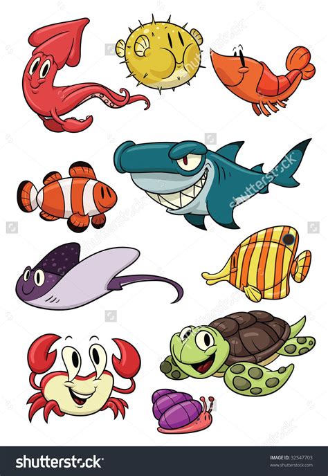 Cute Cartoon Sea Creatures All Different Stock Vector (Royalty Free ...