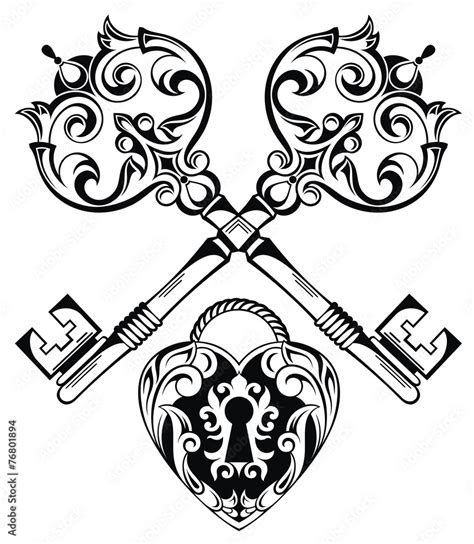 Tattoo Design of Lock and Keys Stock Vector | Adobe Stock