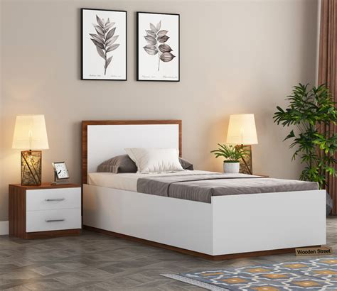 Buy Bartha Single Bed With Box Storage (Exotic Teak-Frosty White Finish ...